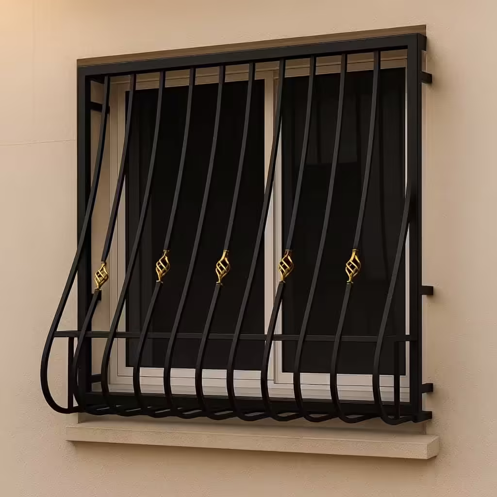 حفاظ پنجره مدل سبدی ارکیده با جاگلدانی نصب شده روی نمای ویلایی