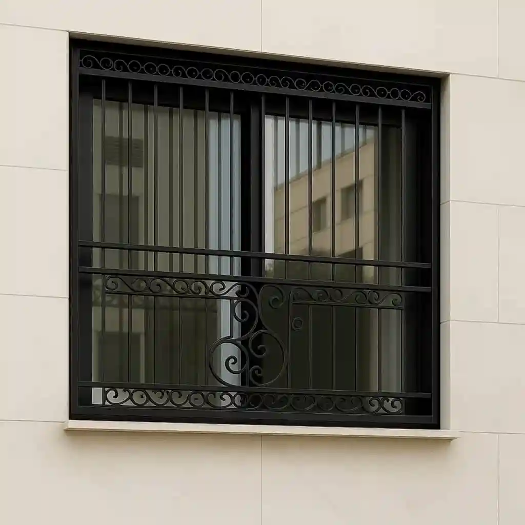 تزئینات فرفورژه دست&zwnj;ساز در حفاظ پنجره مدل کلاسیک سلطنتی