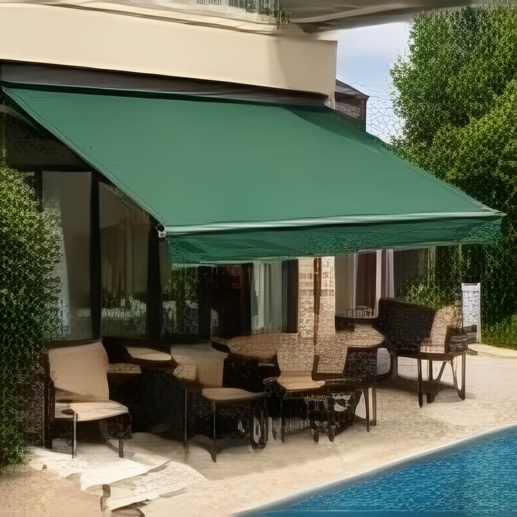 سایبان اتوماتیک در حالت باز روی فضای نشیمن سایبان اتوماتیک در حالت باز روی فضای نشیمن
