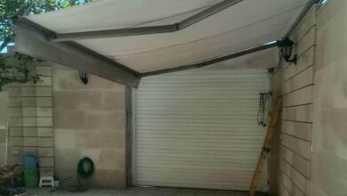 چادر برقی با پوشش هماهنگ نمای مدرن