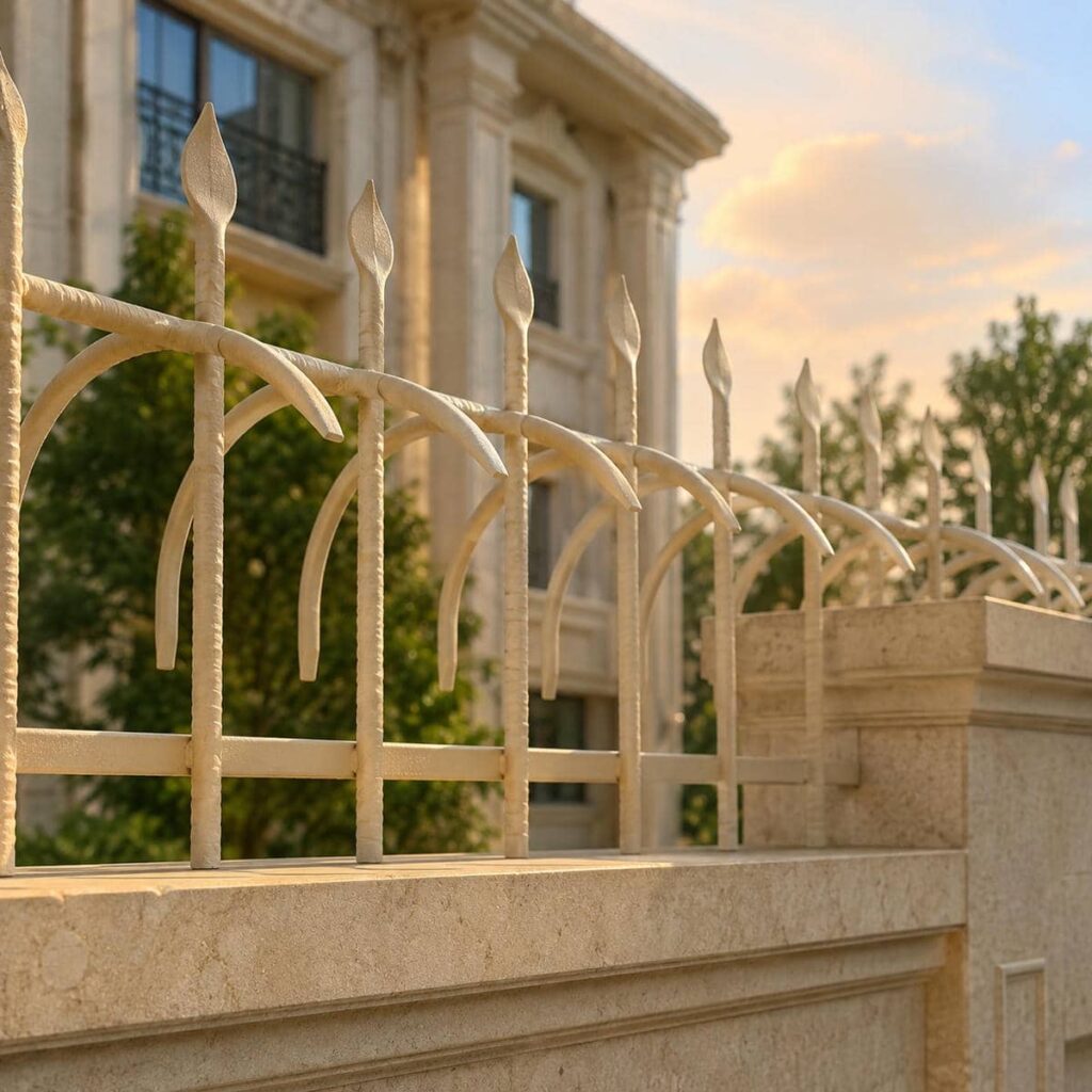 حفاظ سرنیزه ای هماهنگ با نمای ساختمان مسکونی حفاظ سرنیزه ای هماهنگ با نمای ساختمان مسکونی